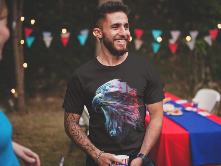 Koszulka męska artystyczny nowoczesny wzór cyfrowy orzeł T-shirt męski — zdjęcie 5