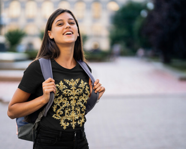 Koszulka damska Złote Rokoko artystyczny wzór T-shirt damski — zdjęcie 4
