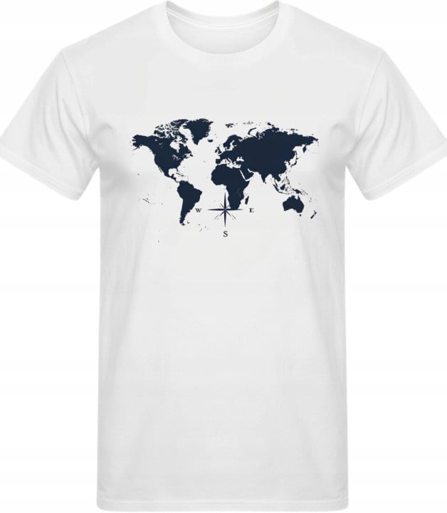 Koszulka męska mapa świata kompas dla podróżnika T-shirt męski — zdjęcie 2