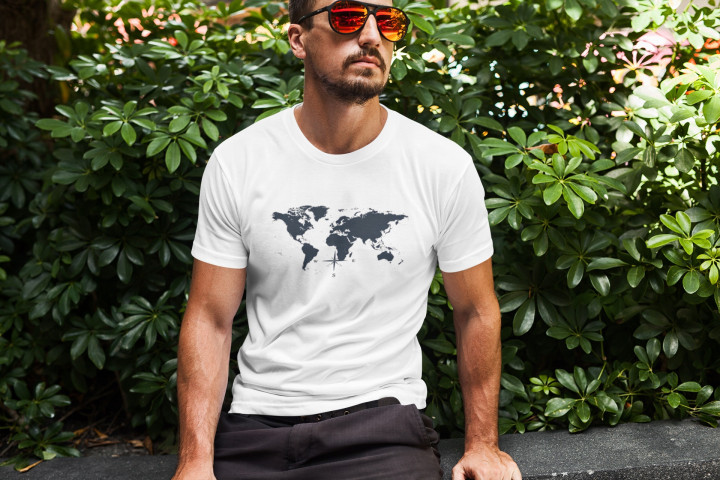 Koszulka męska mapa świata kompas dla podróżnika T-shirt męski — zdjęcie 5