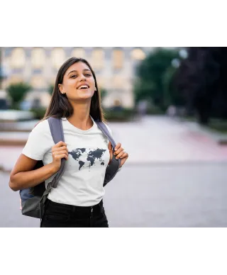 Koszulka damska mapa świata kompas dla podróżnika T-shirt damski