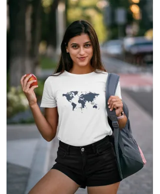 Koszulka damska mapa świata kompas dla podróżnika T-shirt damski