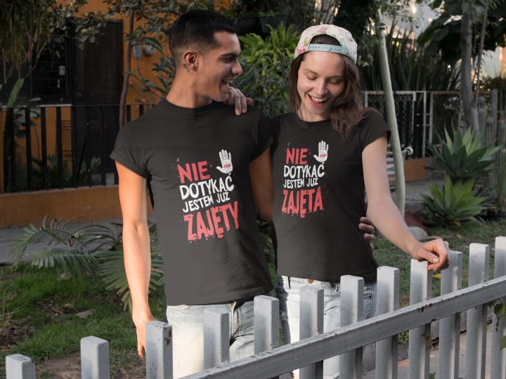 Zestaw koszulek dla par Nie dotykać, jestem już zajęty zajęta prezent — zdjęcie 6