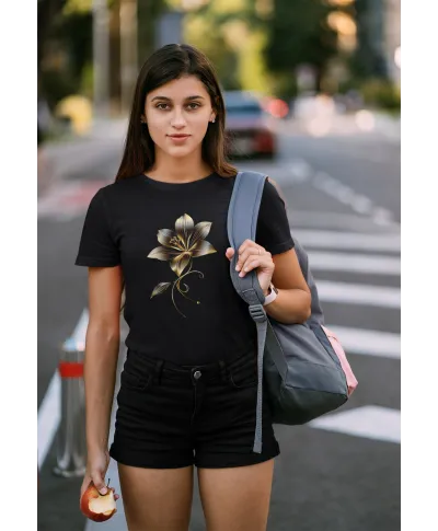 Koszulka damska Złoty Kwiat subtelny elegancki t-shirt damski