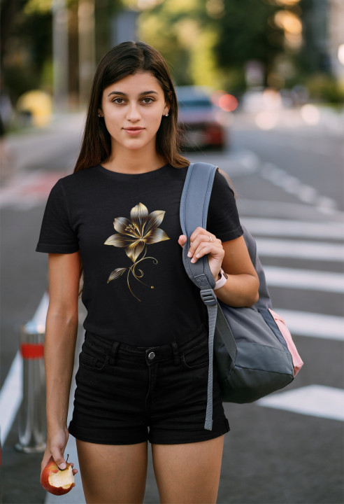 Koszulka damska Złoty Kwiat subtelny elegancki t-shirt damski — zdjęcie 2