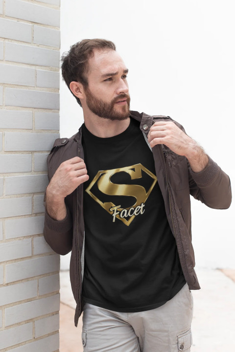 Koszulka Super Facet prezent na Dzień Mężczyzny złote logo stylowe t-shirt — zdjęcie 5