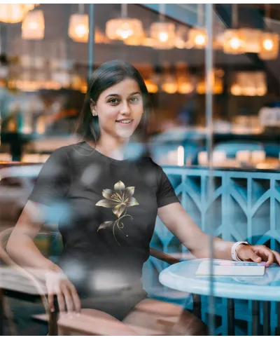 Koszulka damska Złoty Kwiat subtelny elegancki t-shirt damski