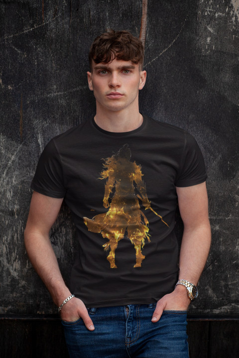 Koszulka męska Ognisty Wojownik z mieczem T-shirt męski — zdjęcie 4