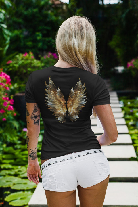 Koszulka damska Złote Skrzydła Anioła Wolności T-shirt damski — zdjęcie 2