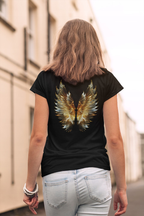 Koszulka damska Złote Skrzydła Anioła Wolności T-shirt damski — zdjęcie 3