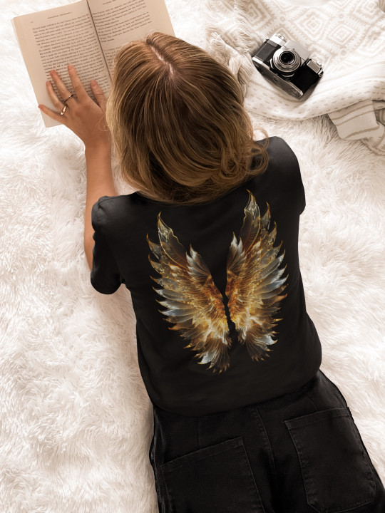 Koszulka damska Złote Skrzydła Anioła Wolności T-shirt damski — zdjęcie 4