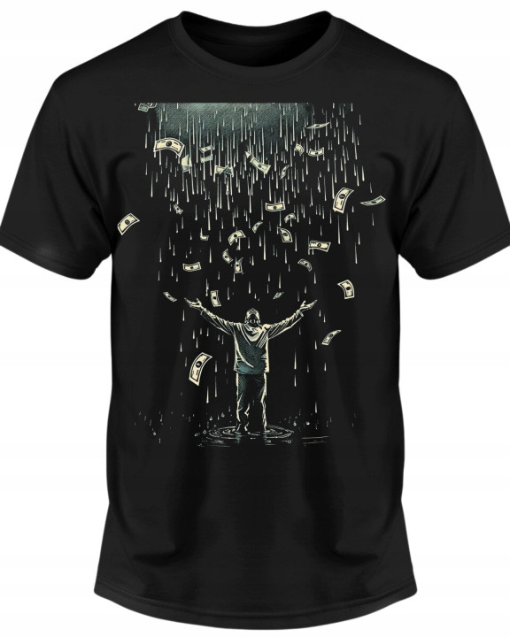 Koszulka męska deszcz pieniędzy dolarów euforia bogactwa T-shirt męski — zdjęcie 2