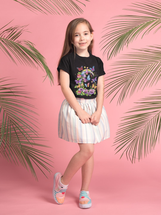 Koszulka dziecięca z kwiatami w Motyle kolorowa Tęcza T-shirt dziecięcy — zdjęcie 3