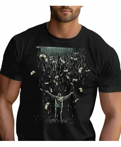 Koszulka męska deszcz pieniędzy dolarów euforia bogactwa T-shirt męski