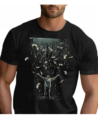 Koszulka męska deszcz pieniędzy dolarów euforia bogactwa T-shirt męski
