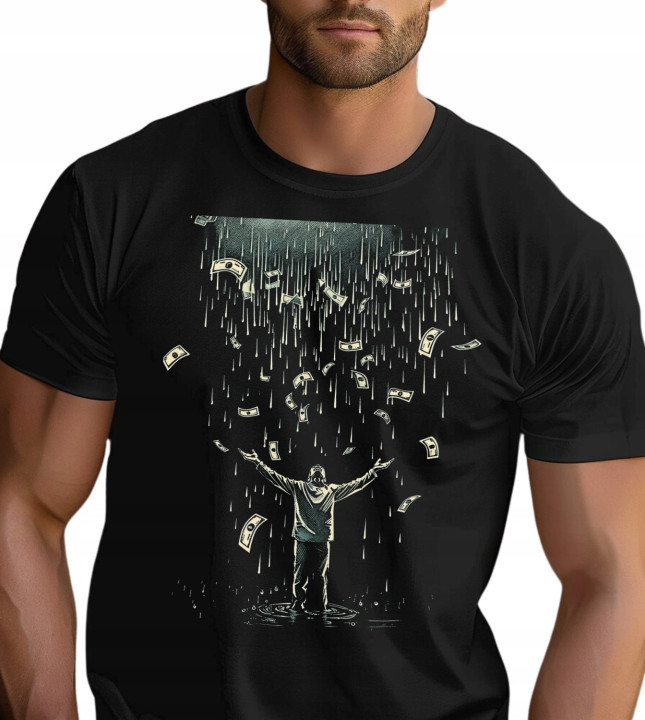 Koszulka męska deszcz pieniędzy dolarów euforia bogactwa T-shirt męski — zdjęcie 3