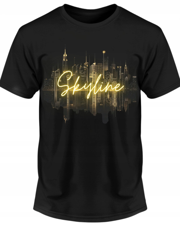 Koszulka męska Golden Metropolis Skyline złota panorama T-shirt męski — zdjęcie 2