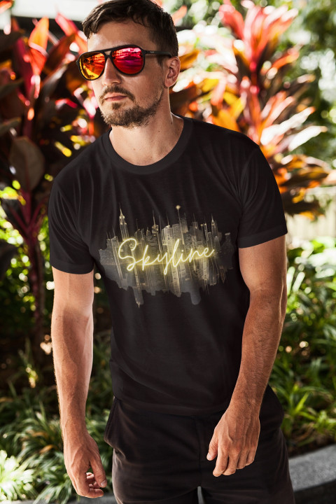 Koszulka męska Golden Metropolis Skyline złota panorama T-shirt męski — zdjęcie 4