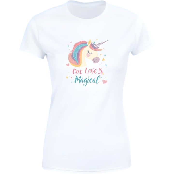 Koszulka damska Słodki Jednorożec Our Love is Magical na walentynki
