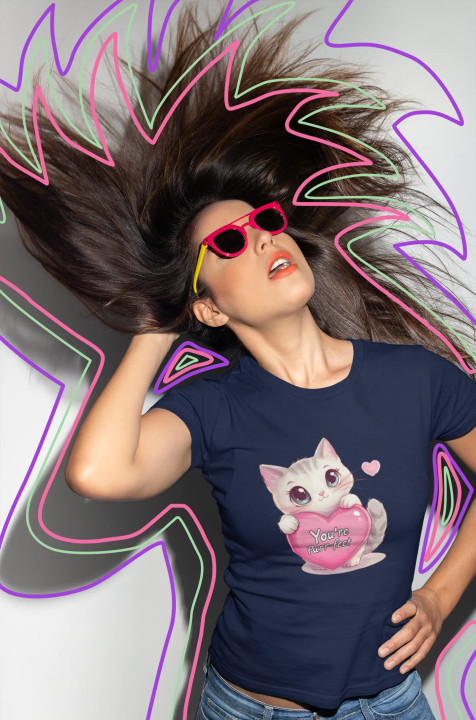 Koszulka damska słodki kotek z sercem You're Purr-fect na walentynki — zdjęcie 2