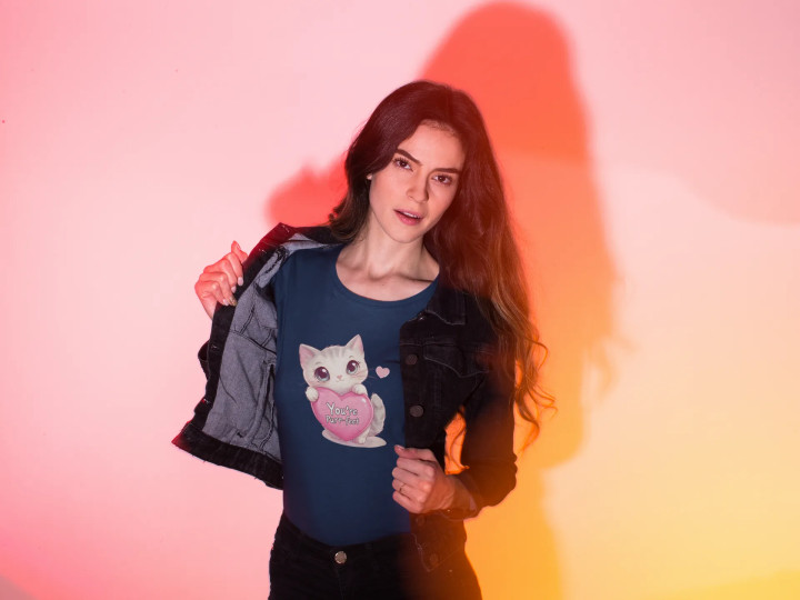 Koszulka damska słodki kotek z sercem You're Purr-fect na walentynki — zdjęcie 3