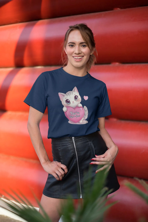 Koszulka damska słodki kotek z sercem You're Purr-fect na walentynki — zdjęcie 4