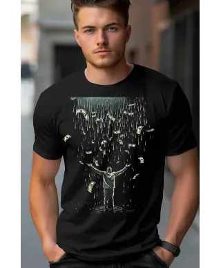 Koszulka męska deszcz pieniędzy dolarów euforia bogactwa T-shirt męski