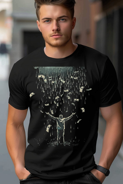 Koszulka męska deszcz pieniędzy dolarów euforia bogactwa T-shirt męski — zdjęcie 4