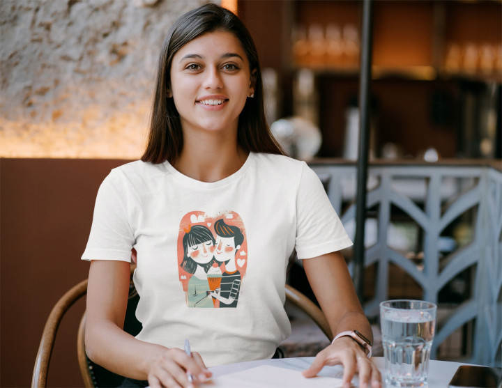 Koszulka damska urocza zakochana para T-shirt damski — zdjęcie 4