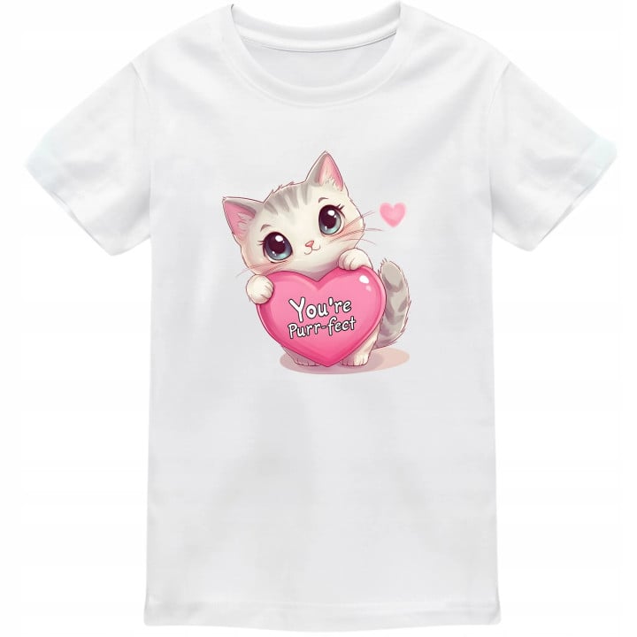 Koszulka dziecięca słodki kotek z sercem You're Purr-fect na walentynki