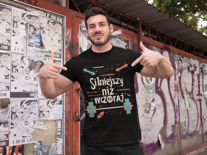 Koszulka męska Silniejszy niż wczoraj motywacyjna T-shirt męski — zdjęcie 4