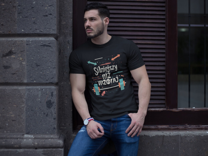Koszulka męska Silniejszy niż wczoraj motywacyjna T-shirt męski — zdjęcie 5