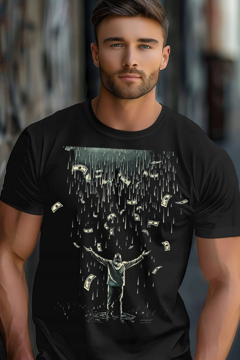 Koszulka męska deszcz pieniędzy dolarów euforia bogactwa T-shirt męski — zdjęcie 5