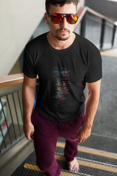 Koszulka męska dla programisty ukryta cyfrowa twarz z kodu T-shirt męski — zdjęcie 3