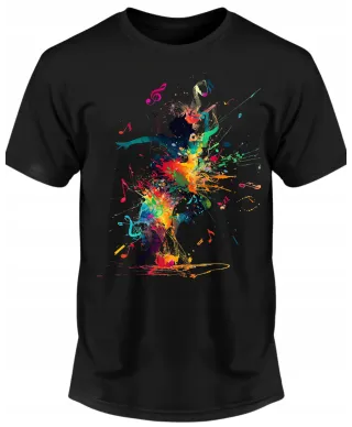 Koszulka męska abstrakcyjny wzór eksplozja muzyki i kolorów T-shirt męski