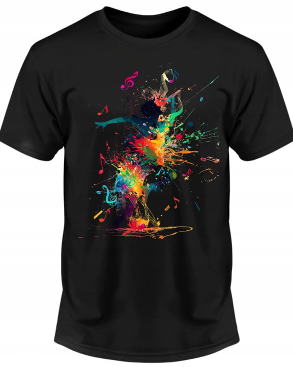 Koszulka męska abstrakcyjny wzór eksplozja muzyki i kolorów T-shirt męski — zdjęcie 2