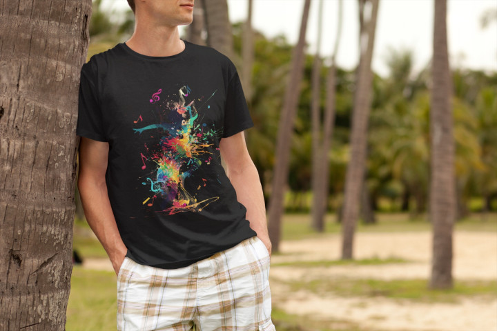 Koszulka męska abstrakcyjny wzór eksplozja muzyki i kolorów T-shirt męski — zdjęcie 4