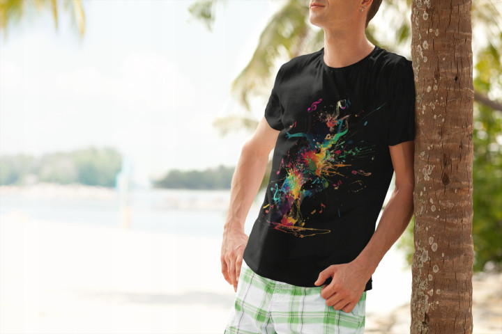 Koszulka męska abstrakcyjny wzór eksplozja muzyki i kolorów T-shirt męski — zdjęcie 5