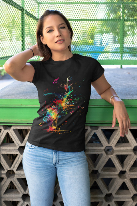 Koszulka damska abstrakcyjny wzór eksplozja muzyki i kolorów T-shirt damski — zdjęcie 3