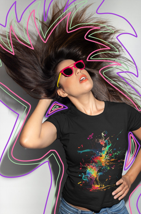Koszulka damska abstrakcyjny wzór eksplozja muzyki i kolorów T-shirt damski — zdjęcie 4