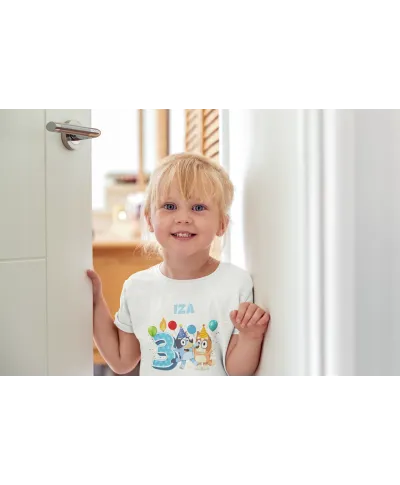 Koszulka dziecięca prezent 2 3 4 5 6 urodziny Bluey i Bingo Wpisz Imię Wiek