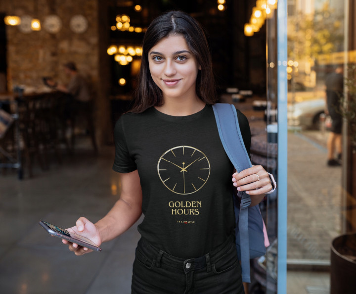 Koszulka damska Golden Hours złote godziny czas zegar T-shirt damski — zdjęcie 2