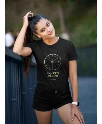 Koszulka damska Golden Hours złote godziny czas zegar T-shirt damski