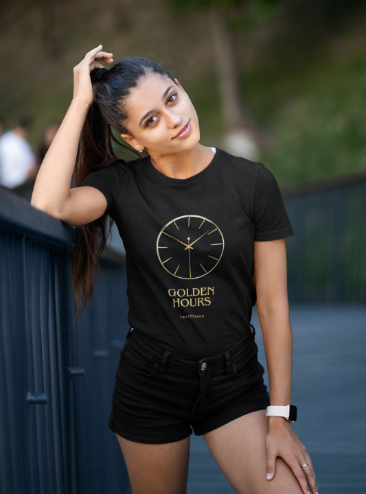 Koszulka damska Golden Hours złote godziny czas zegar T-shirt damski — zdjęcie 4