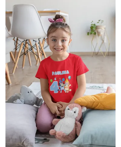 Koszulka dziecięca prezent 2 3 4 5 6 urodziny Bluey i Bingo Wpisz Imię Wiek