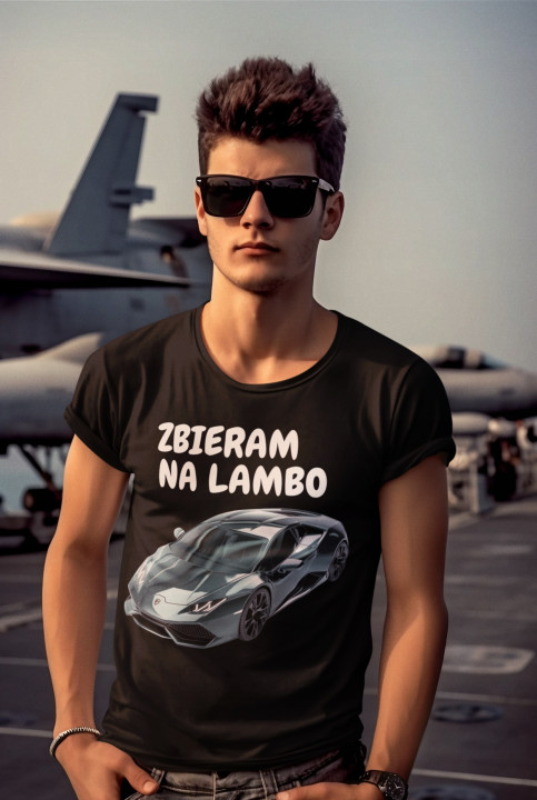 Koszulka męska Zbieram na Lambo śmieszny T-shirt męski — zdjęcie 3