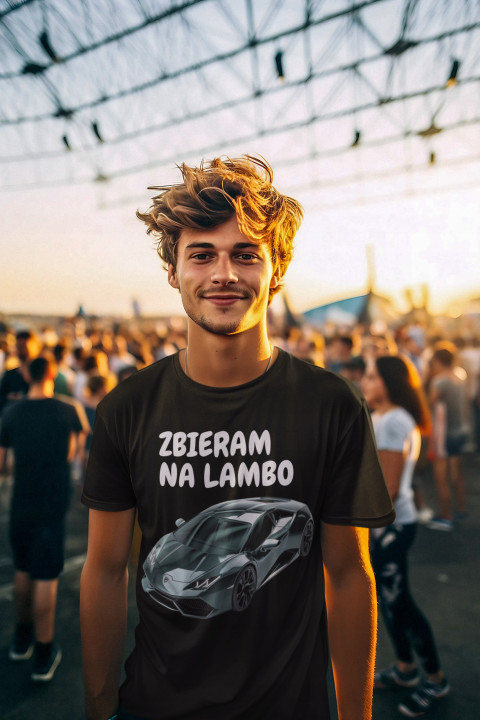Koszulka męska Zbieram na Lambo śmieszny T-shirt męski — zdjęcie 4