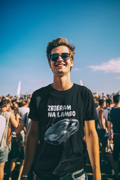 Koszulka męska Zbieram na Lambo śmieszny T-shirt męski — zdjęcie 5