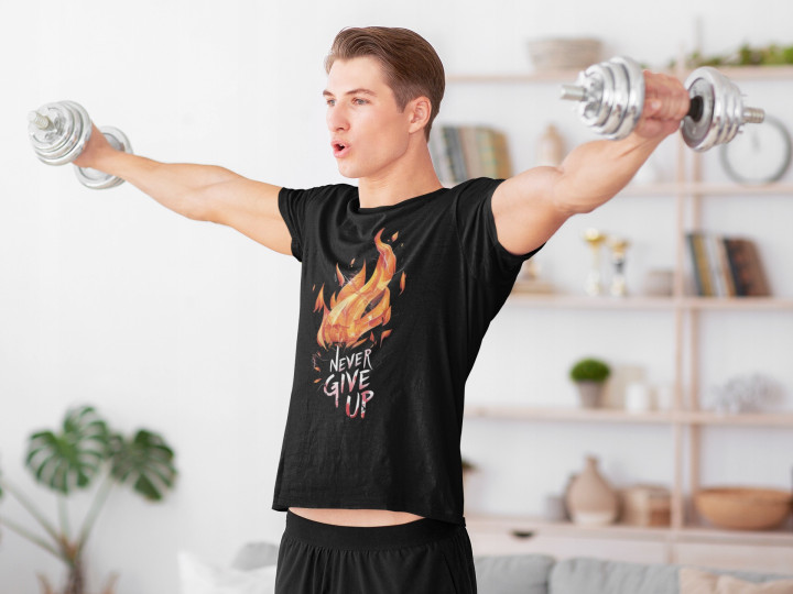 Koszulka męska Never Give Up Nigdy się nie poddawaj motywacyjna T-shirt — zdjęcie 4