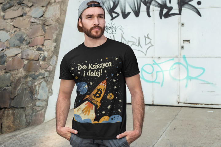 Koszulka męska Bitcoin do księzyca i dalej kryptowaluty T-shirt męski — zdjęcie 3